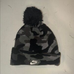 Nike Black and Gray Camo Beanie with Pom